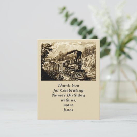 Birthday-Mannen van het Man  stoomtrain Bedankkaart (Staand voorkant)