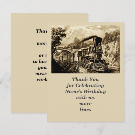Birthday-Mannen van het Man  stoomtrain Bedankkaart (Voorkant / Achterkant)