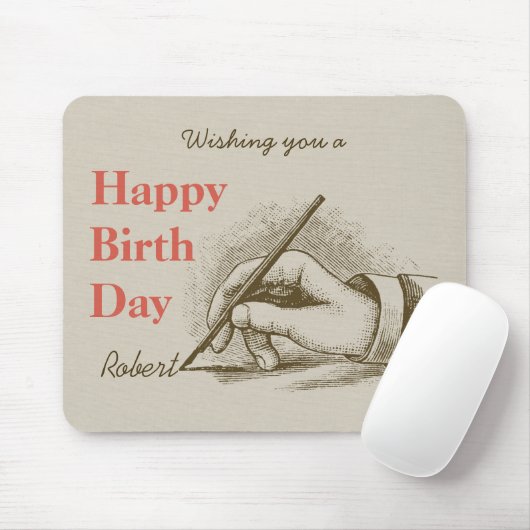 Birthday Mannhand met fontein pen CC0998 Muismat (Met muis)