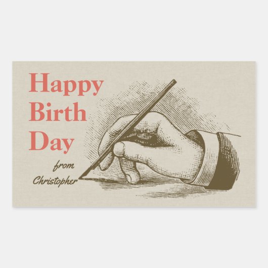 Birthday Mannhand met fontein pen CC0999 Rechthoekige Sticker (Voorkant)
