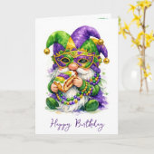 Birthday Mardi Gras Gnome Eating King Cake Kaart (Gele Bloem)