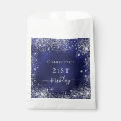 Birthday marinblauw zilverglitter monogram bedankzakje (Voorkant)