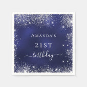 Birthday marinblauw zilverglitter monogram servet (Voorkant)
