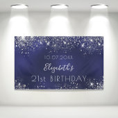 Birthday marinblauw zilverglitter monogram spandoek