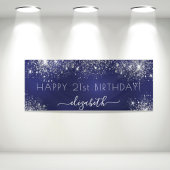 Birthday marinblauw zilverglitter monogram spandoek