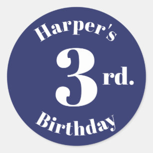 Birthday marine blue Custom name number modern kin Ronde Sticker