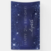 Birthday marineblauw glittermonogram spandoek (Verticaal)