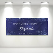 Birthday marineblauw glittermonogram spandoek
