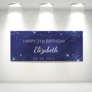 Birthday marineblauw glittermonogram spandoek
