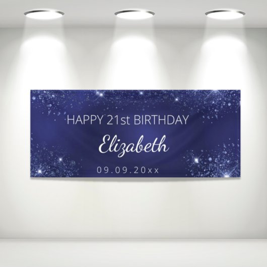 Birthday marineblauw glittermonogram spandoek