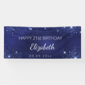 Birthday marineblauw glittermonogram spandoek (Horizontaal)