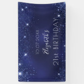 Birthday marineblauw glittermonogram spandoek (Verticaal)