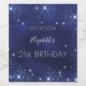 Birthday marineblauw glittermonogram wijn etiket (Enkel label)