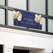 Birthday marineblauw goudballon spandoek (Buitenkant Gebouw)
