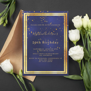 Birthday marineblauw goudconfetti kaart