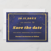 Birthday marineblauw goudconfetti save the date (Voorkant)