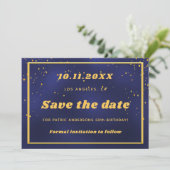 Birthday marineblauw goudconfetti save the date (Staand voorkant)