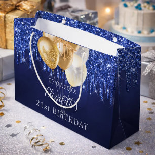 Birthday marineblauw goudglitter drijft ballonnen groot cadeauzakje