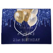 Birthday marineblauw goudglitter drijft ballonnen groot cadeauzakje (Voorkant)