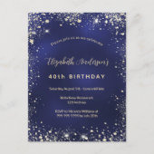 Birthday marineblauw goudglitter uitnodiging briefkaart (Voorkant)