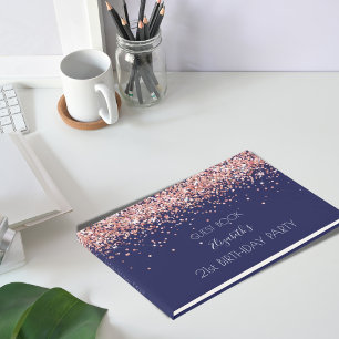 Birthday marineblauw roos goudglitter gastenboek