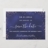Birthday marineblauw roos goudglitter save the date (Voorkant)