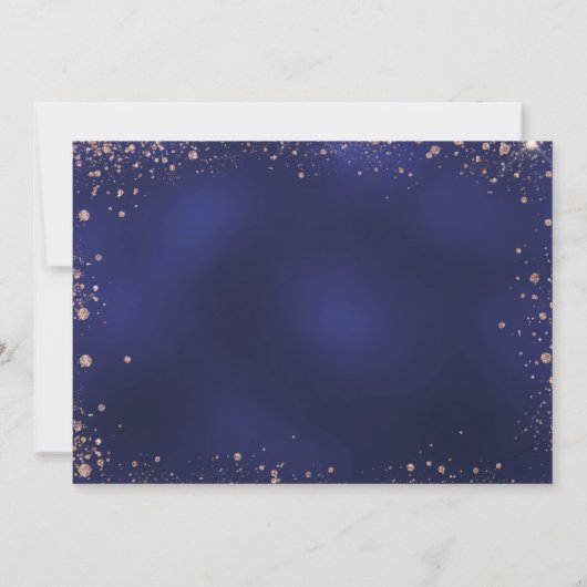 Birthday marineblauw roos goudglitter save the date (Achterkant)