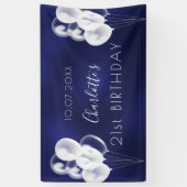 Birthday marineblauw-witte ballonvaarder spandoek (Verticaal)