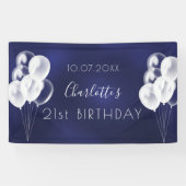Birthday marineblauw-witte ballonvaarder spandoek (Horizontaal)