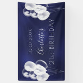 Birthday marineblauw-witte ballonvaarder spandoek (Verticaal)