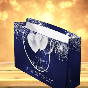 Birthday marineblauw witte glitter sparkles ballon groot cadeauzakje