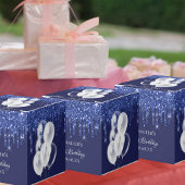 Birthday marineblauw witte glitterballonnen bedankdoosjes