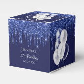 Birthday marineblauw witte glitterballonnen bedankdoosjes (Voorkant Zijde)