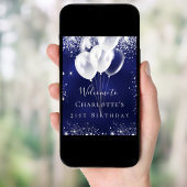 Birthday marineblauw zilveren glitterballonnen wel poster