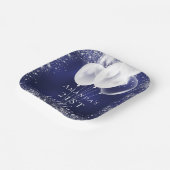 Birthday marineblauw zilverglitter witte ballonnen papieren bordje (Gebogen)