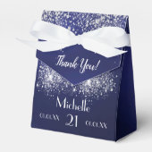 Birthday marineblauw zilverglitter witte monogram bedankdoosjes (Voorkant Zijde)