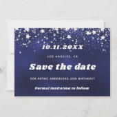Birthday marineblauwe witte sterren save the date (Voorkant)