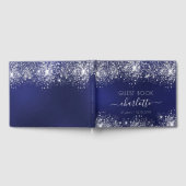 Birthday marinesblauwe zilverglitter monogram gastenboek (Volledig)