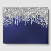 Birthday marinesblauwe zilverglitter monogram gastenboek (Achterkant)