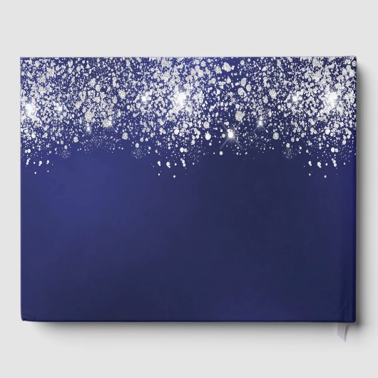 Birthday marinesblauwe zilverglitter monogram gastenboek (Achterkant)