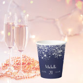 Birthday marinesblauwe zilverglitter monogram papieren bekers