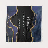 Birthday marjolein blauw zwart goudgas wandkleed (Voorkant (horizontaal))