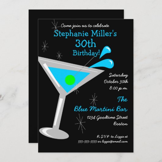 Birthday Martini Cocktail Invitation Kaart (Voorkant / Achterkant)