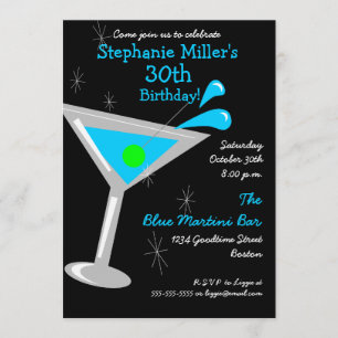 Birthday Martini Cocktail Invitation Kaart