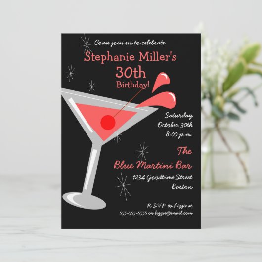Birthday Martini Cocktail Invitation Kaart (Staand voorkant)