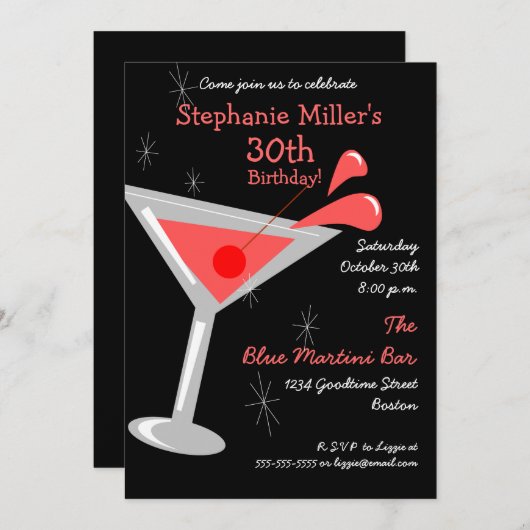 Birthday Martini Cocktail Invitation Kaart (Voorkant / Achterkant)