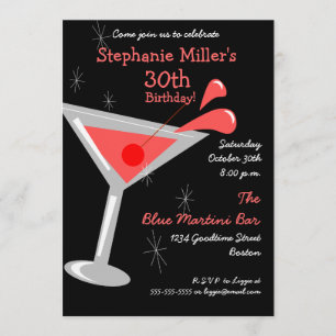 Birthday Martini Cocktail Invitation Kaart