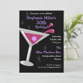 Birthday Martini Cocktail Invitation Kaart (Staand voorkant)