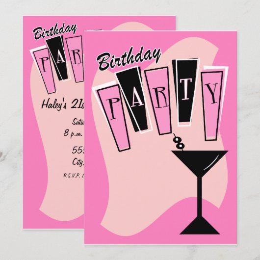 Birthday Martini Pink Kaart (Voorkant / Achterkant)