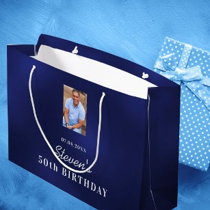 Birthday marvy blue, aangepast foto monogram groot cadeauzakje